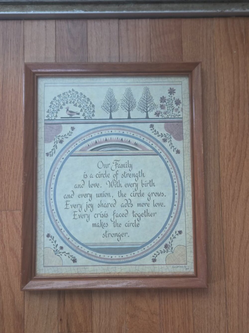 framed vintage 1992 our family circle scissor cut folk art signed and dated